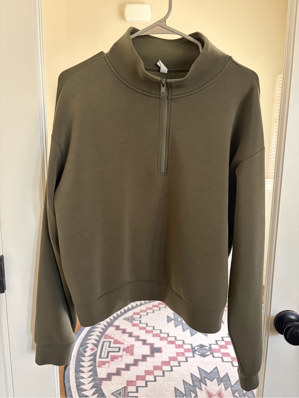 Zella Olive Green Half-Zip Cowl Sweater